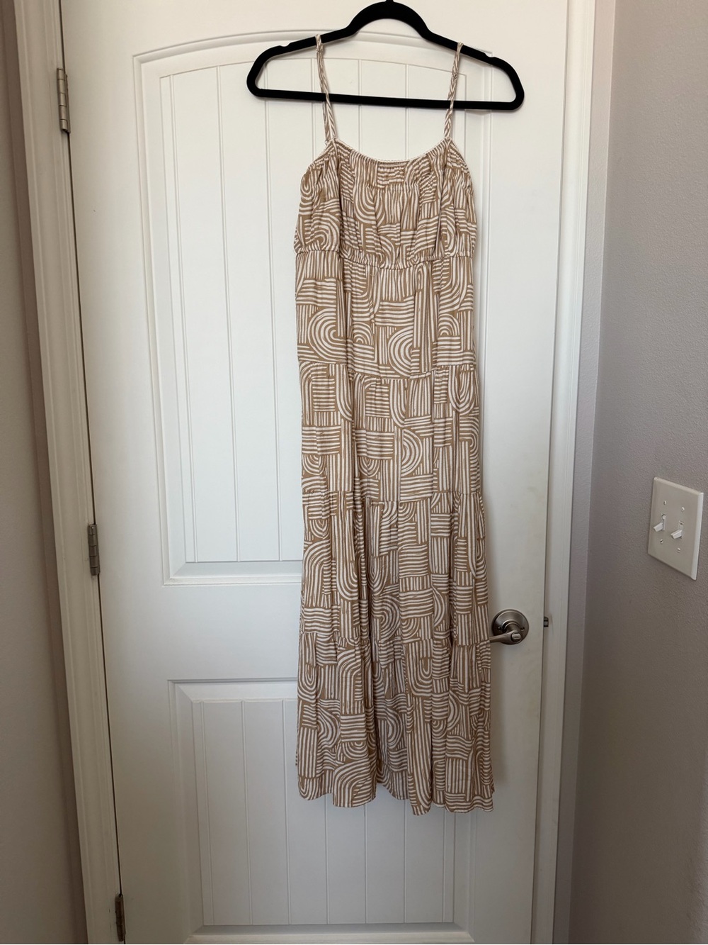 Blu Pepper Beige Patterned Spaghetti Strap Maxi Dress